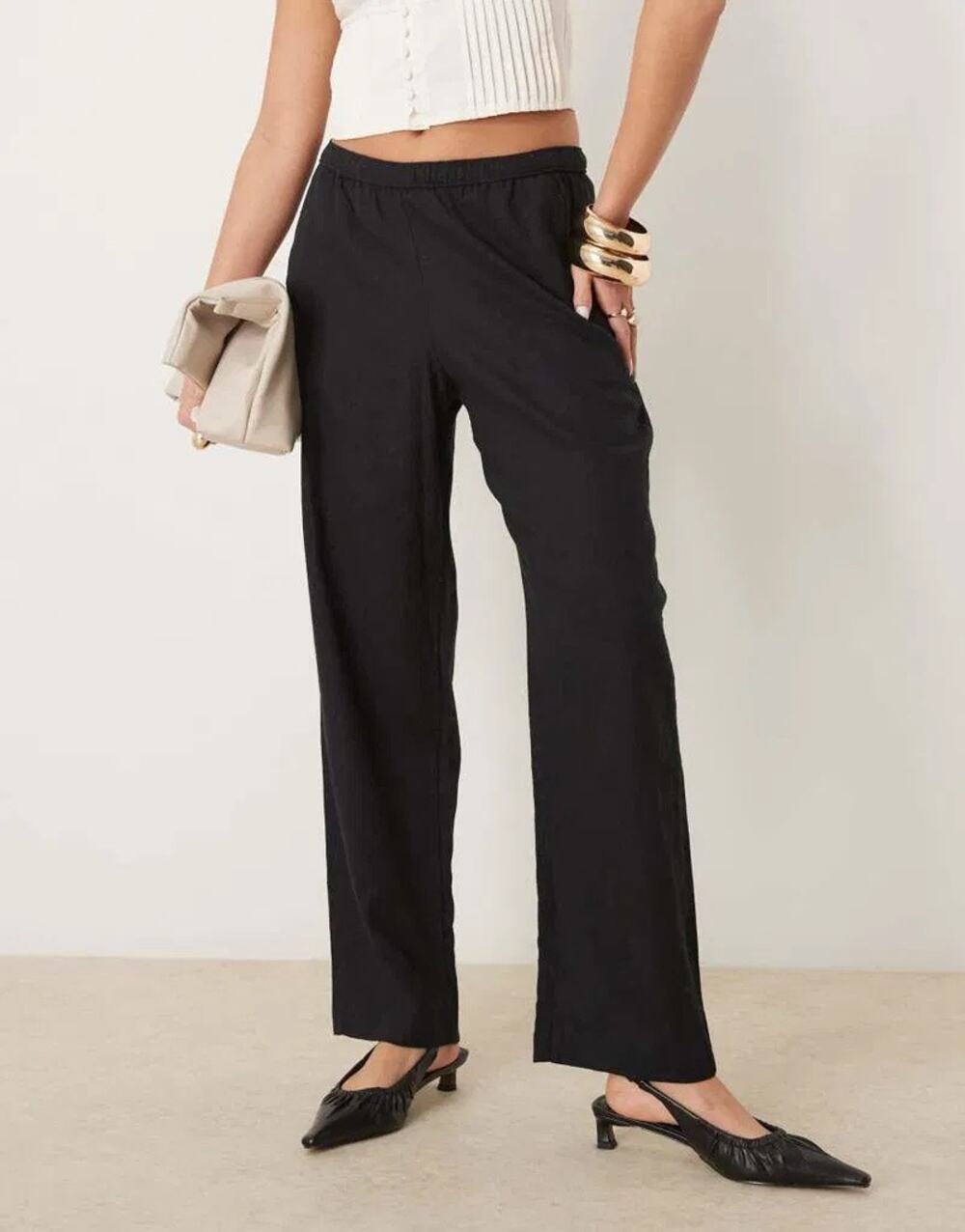 Abercrombie & Fitch Womens Large Pull on Black Linen Blend Pants Stretchy Beachy